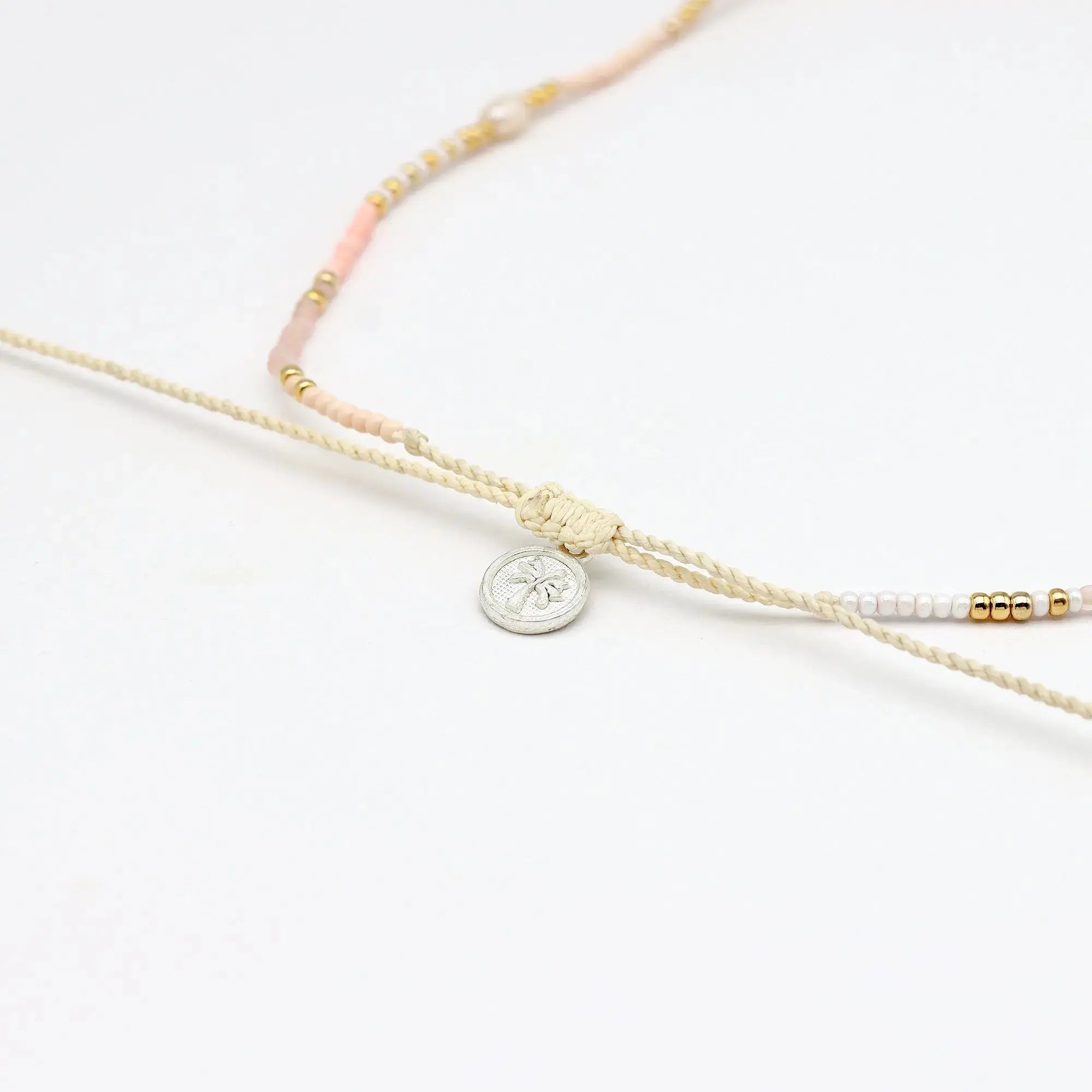 Pineapple Island Giada Cinta Pearl Beaded Surf Necklace - Pink/White/Gold