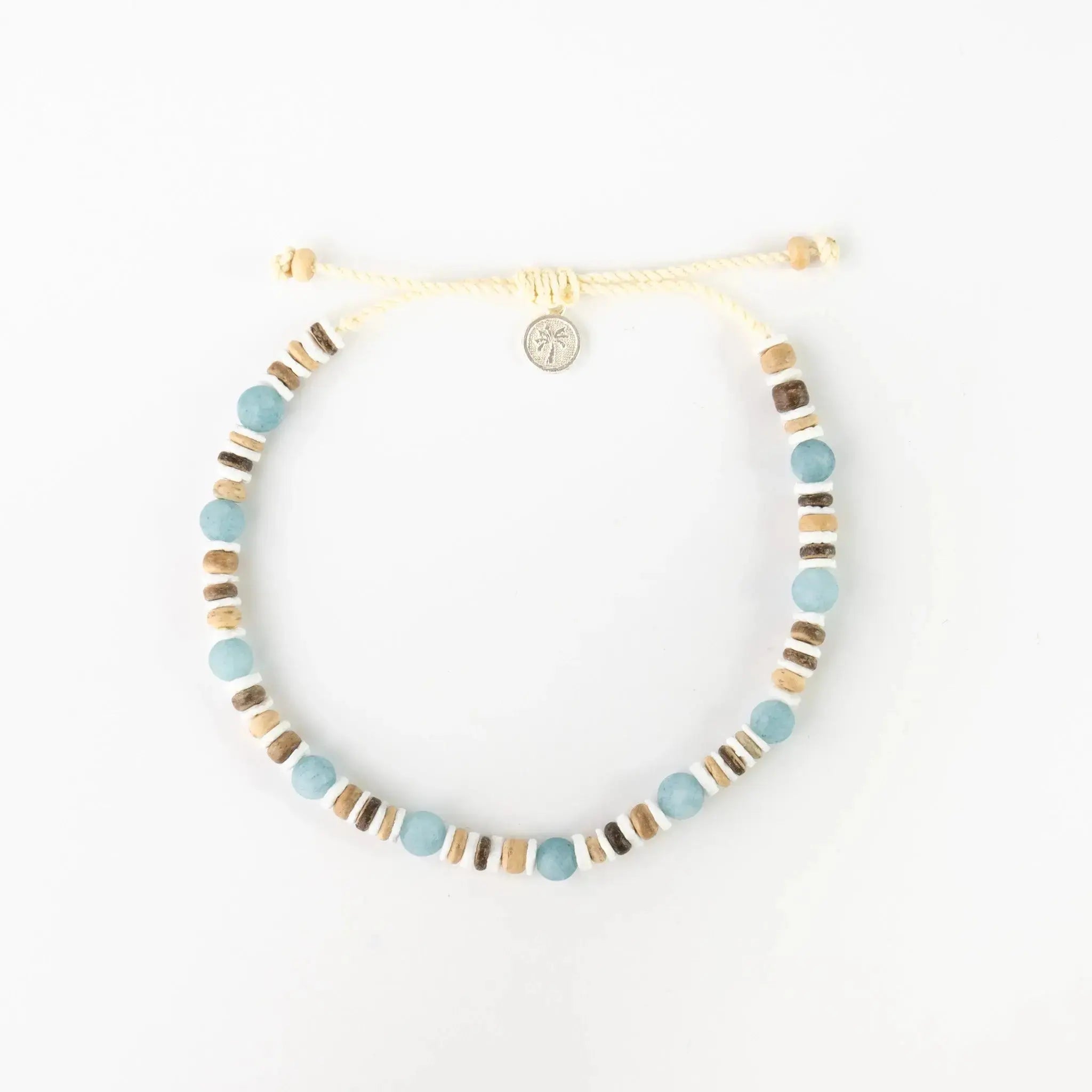 Pineapple Island Manta Point Stone &amp; Shell Anklet - Brown/White/Blue