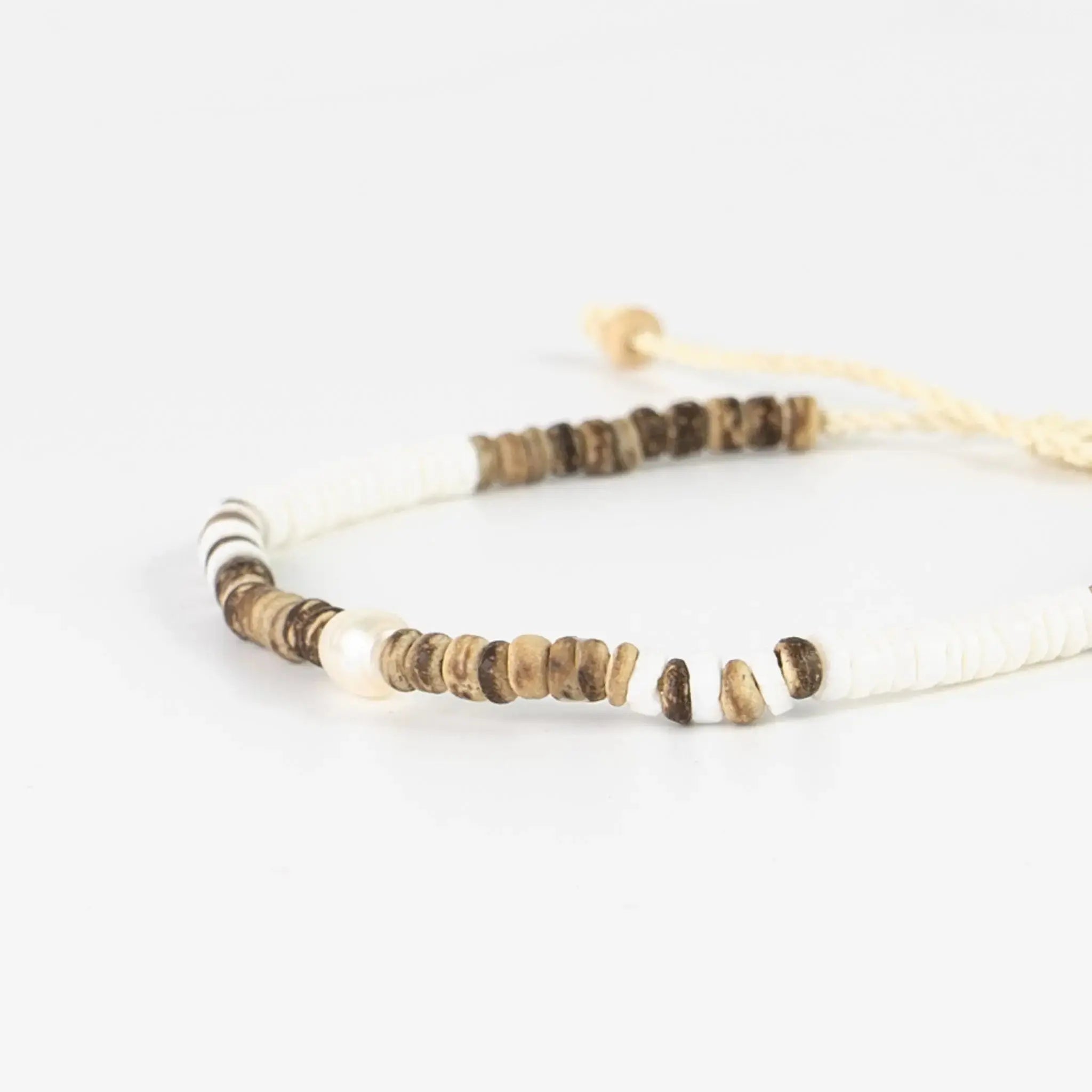 Pineapple Island Kauai Puak Shell and Pearl Anklet - Brown/White
