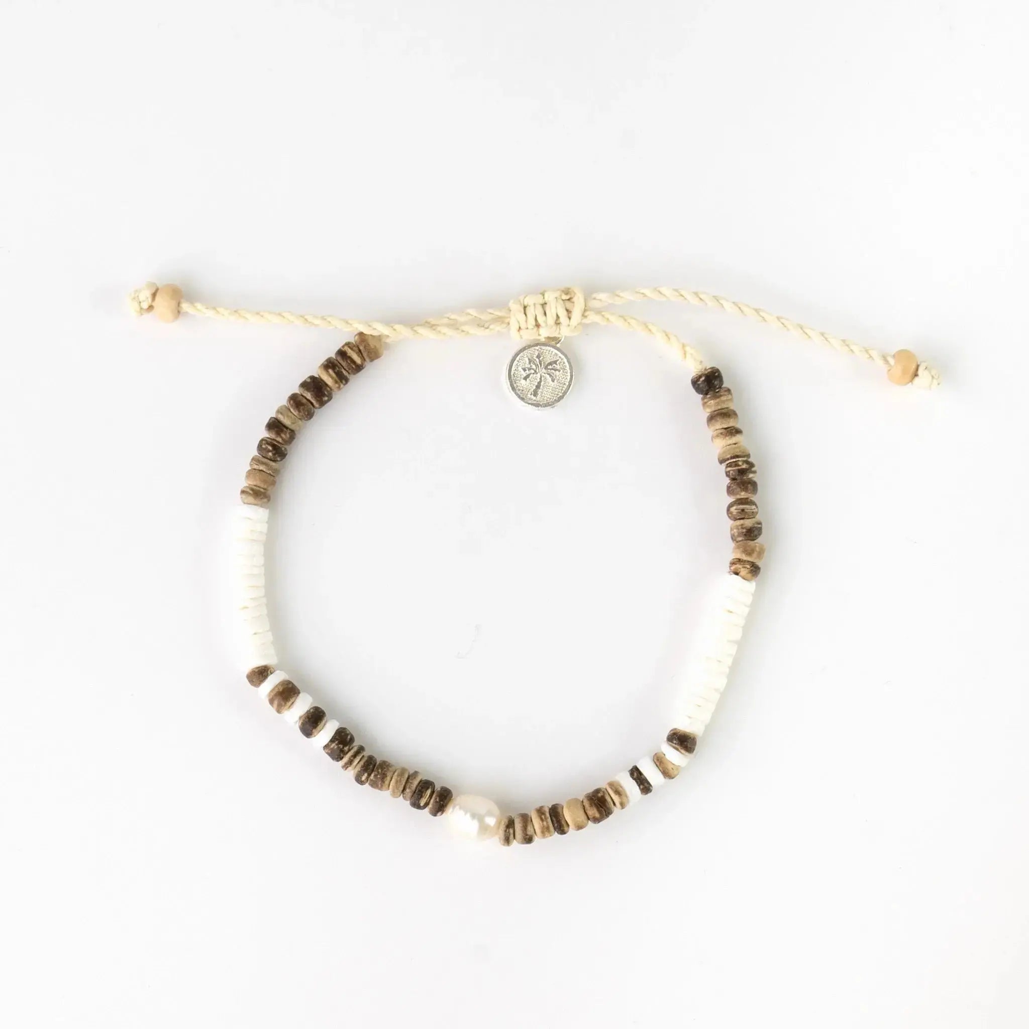 Pineapple Island Kauai Puak Shell and Pearl Bracelet - Brown/White