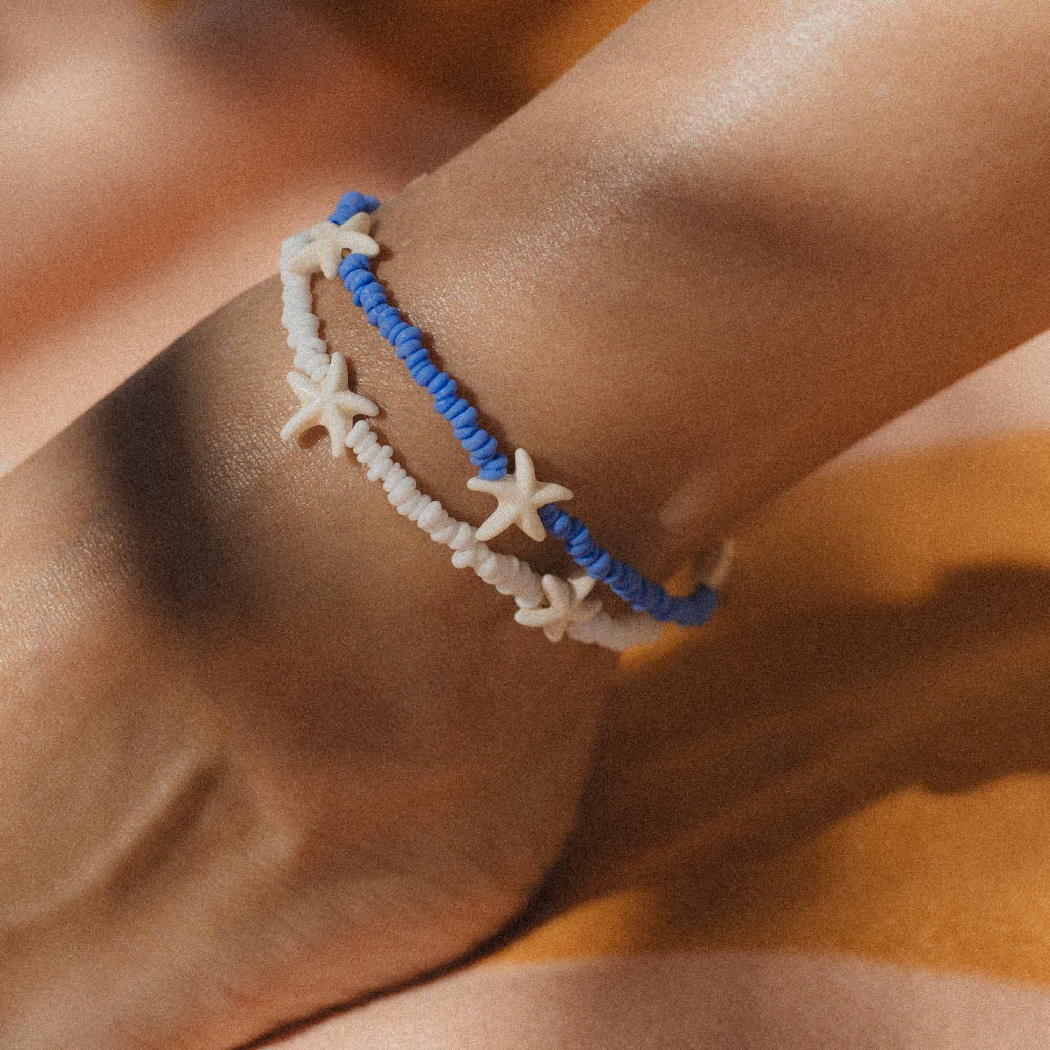 Pineapple Island Tidepool Starfish Beaded Anklet - White