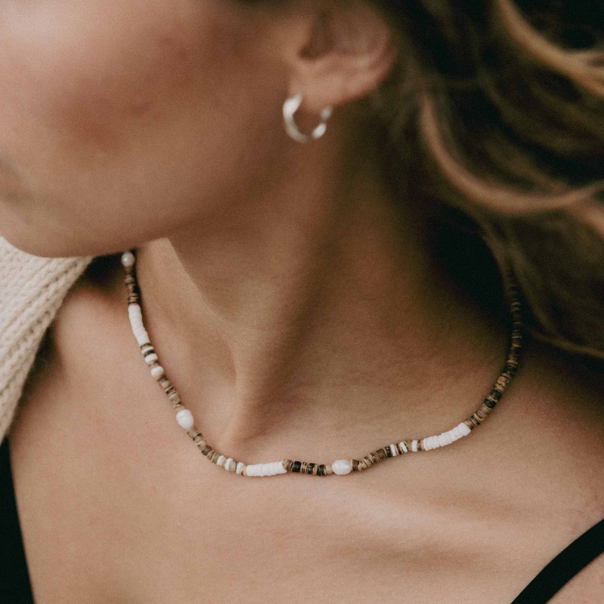 Pineapple Island Kauai Puak Shell and Pearl Necklace - Brown/White