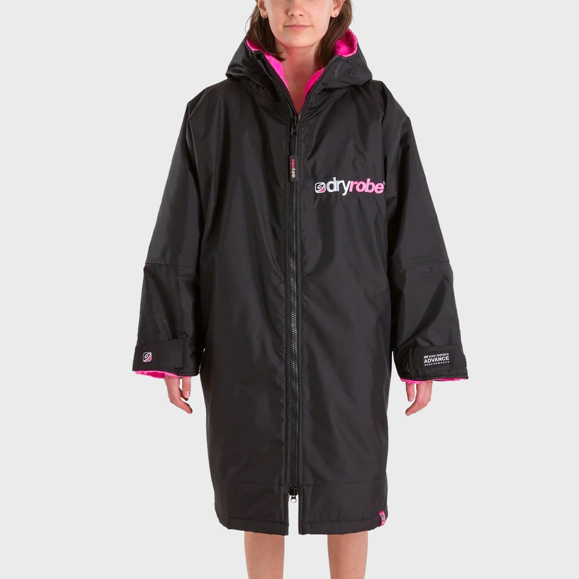 Dryrobe Advance Kids Long Sleeve  (10-13 Yrs) - Black/Pink - ManGo Surfing