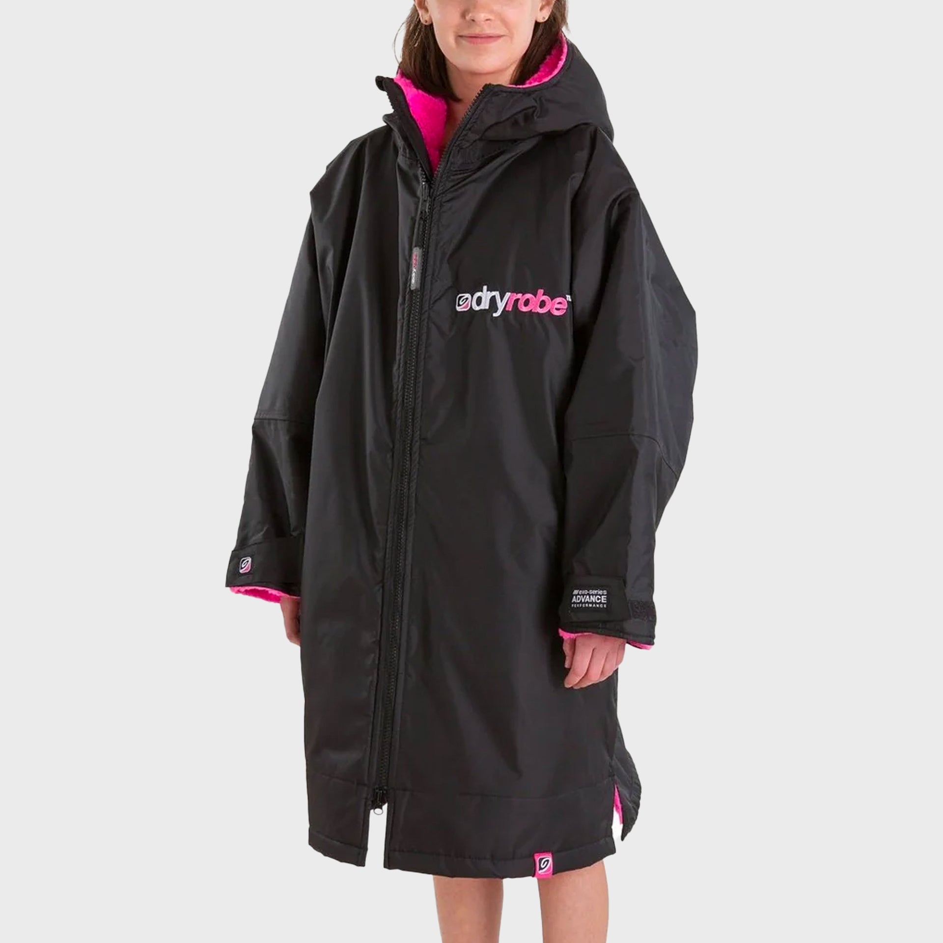 Dryrobe Advance Kids Long Sleeve  (10-13 Yrs) - Black/Pink - ManGo Surfing