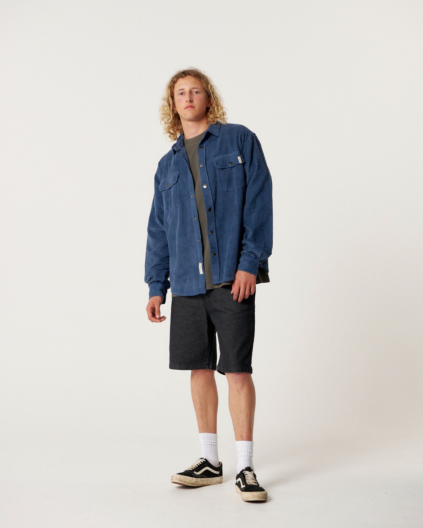 The Critical Slide Society Mens Surface Cord Overshirt - Blue