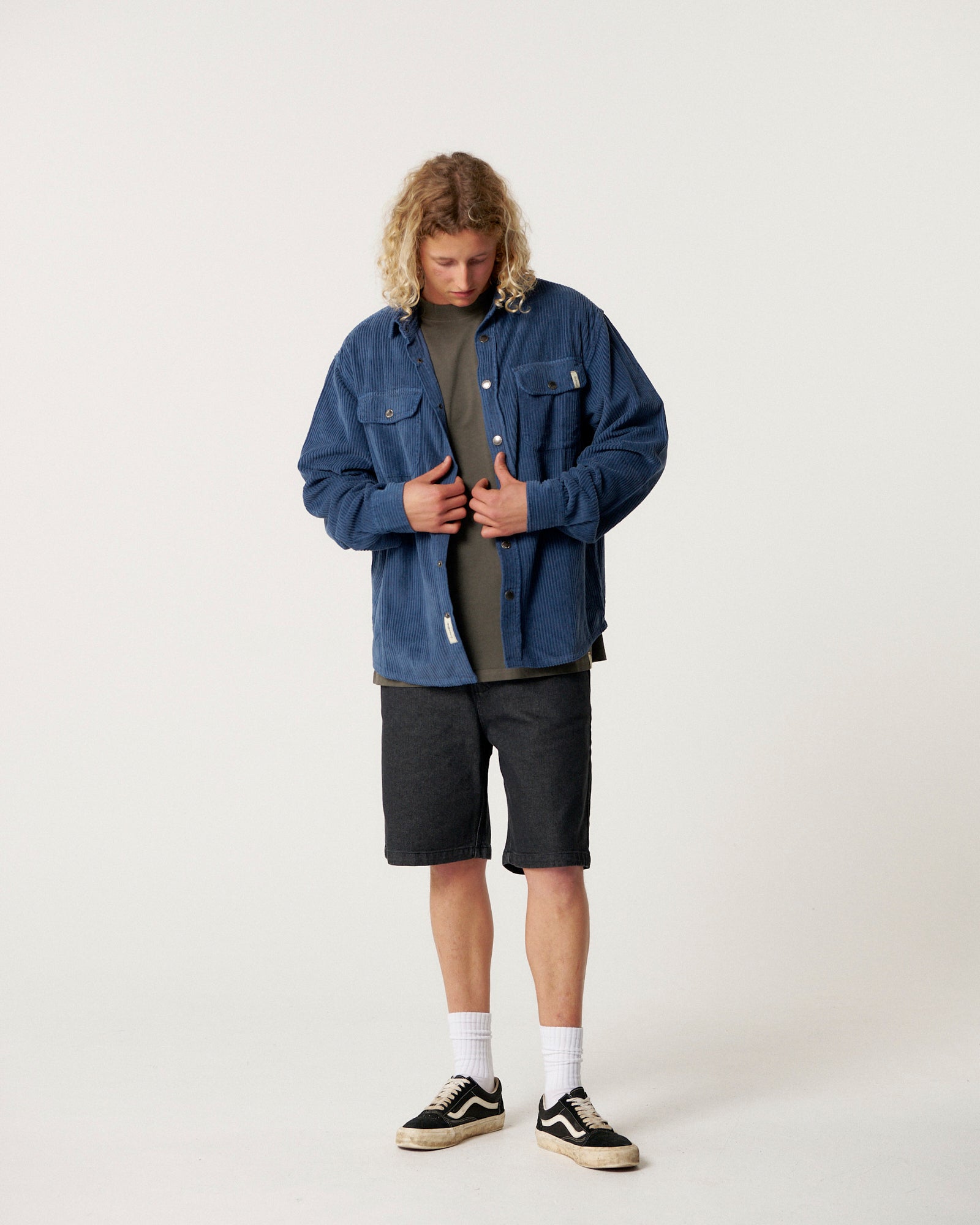 The Critical Slide Society Mens Surface Cord Overshirt - Blue