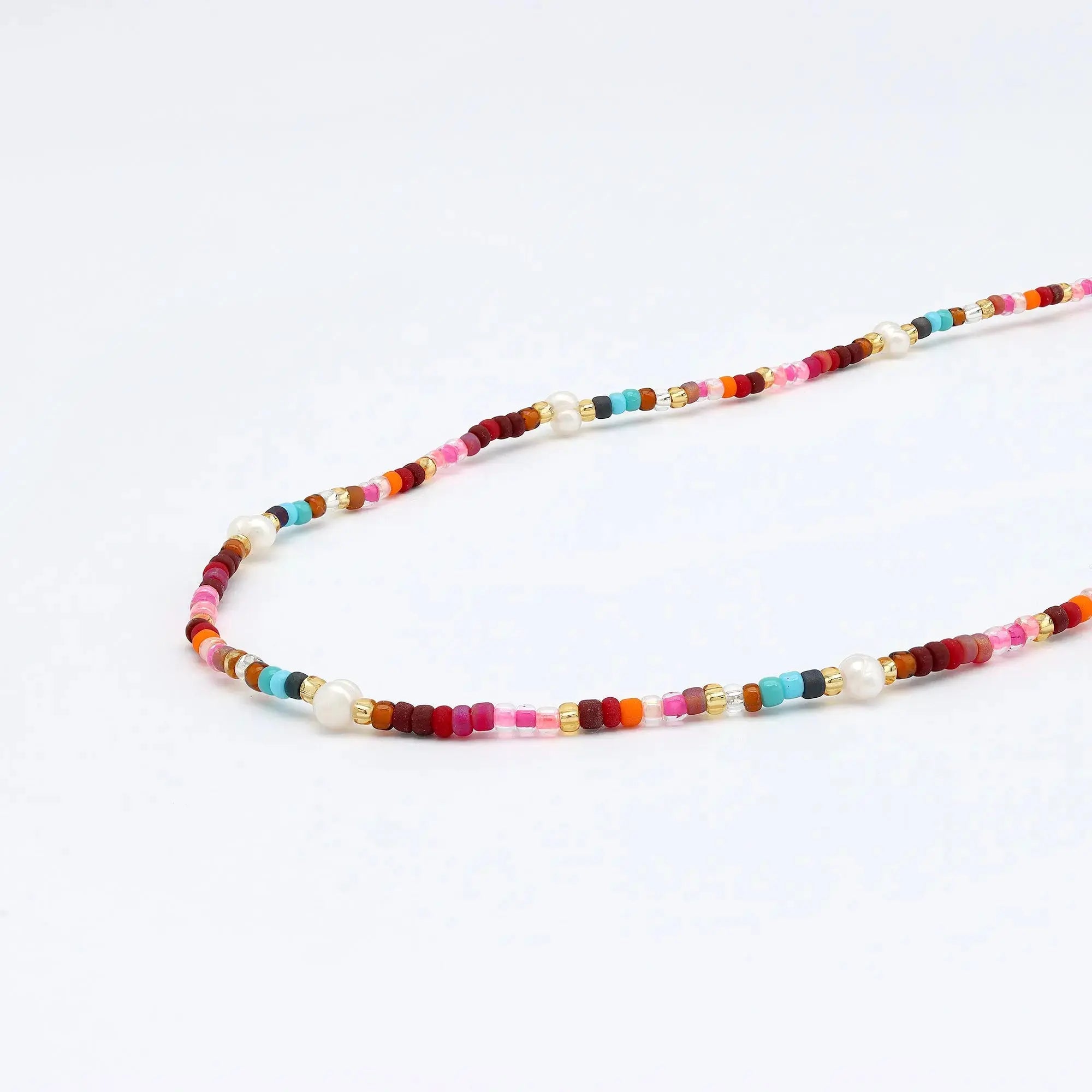 Pineapple Island Merah Dainty Beaded Necklace - Pink/Brown/Multi