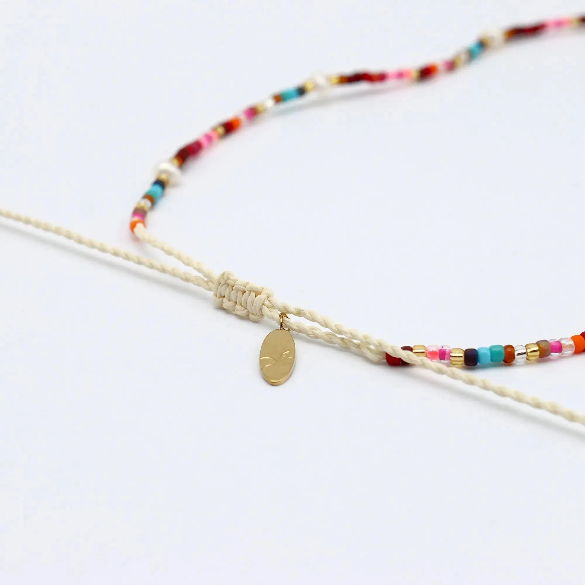 Pineapple Island Merah Dainty Beaded Necklace - Pink/Brown/Multi