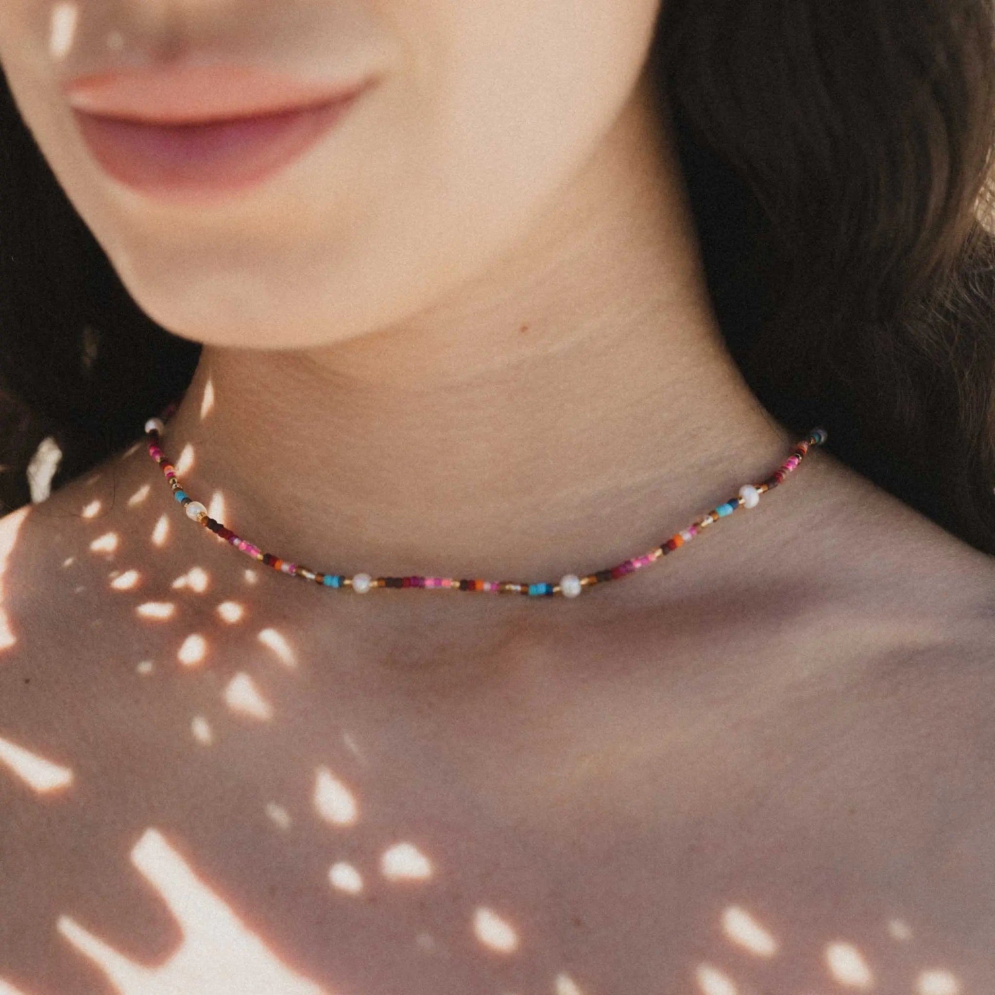 Pineapple Island Merah Dainty Beaded Necklace - Pink/Brown/Multi