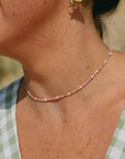 Pineapple Island Surya Golden Hour Beaded Necklace - Pink/White/Gold