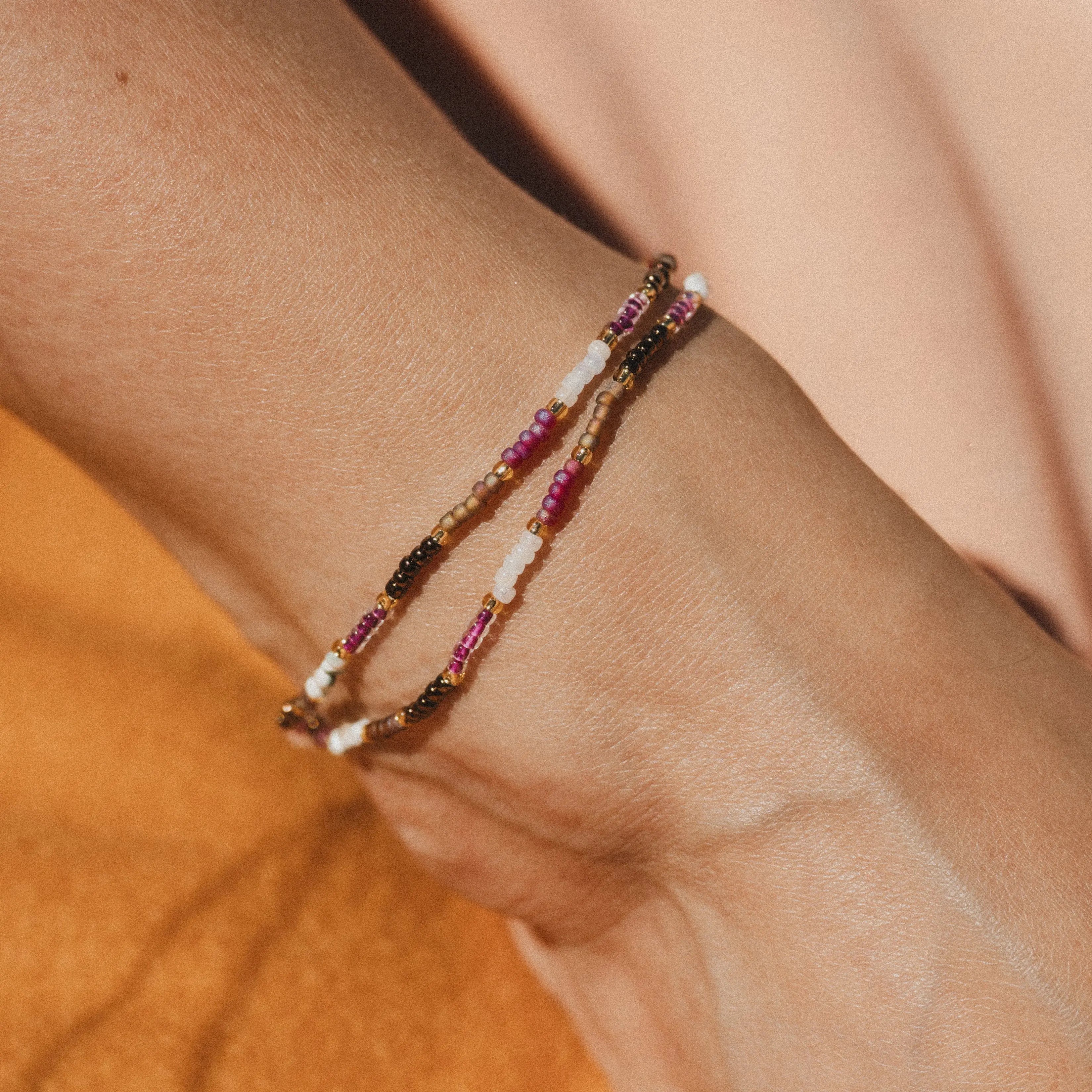 Pineapple Island Berkilau Warm Tone Beaded Anklet - Pink/Brown/Gold