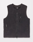 Black fleece vest with zippers on a light gray background