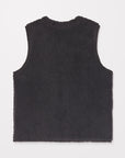 Black fleece vest on a light gray background