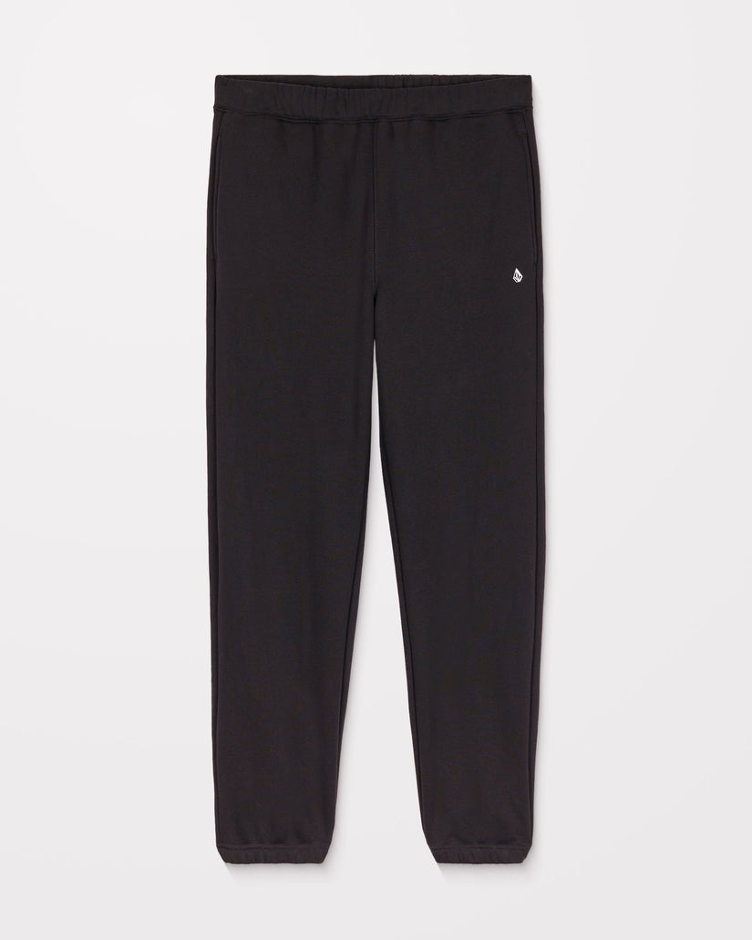 Black jogger pants with a small logo on a white background