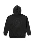 Black hoodie with a logo on the back against a white background