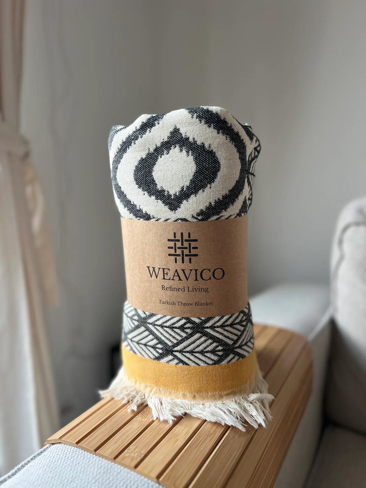 Weavico - Turkish Throw Blanket 100% Cotton - Black/Mustard