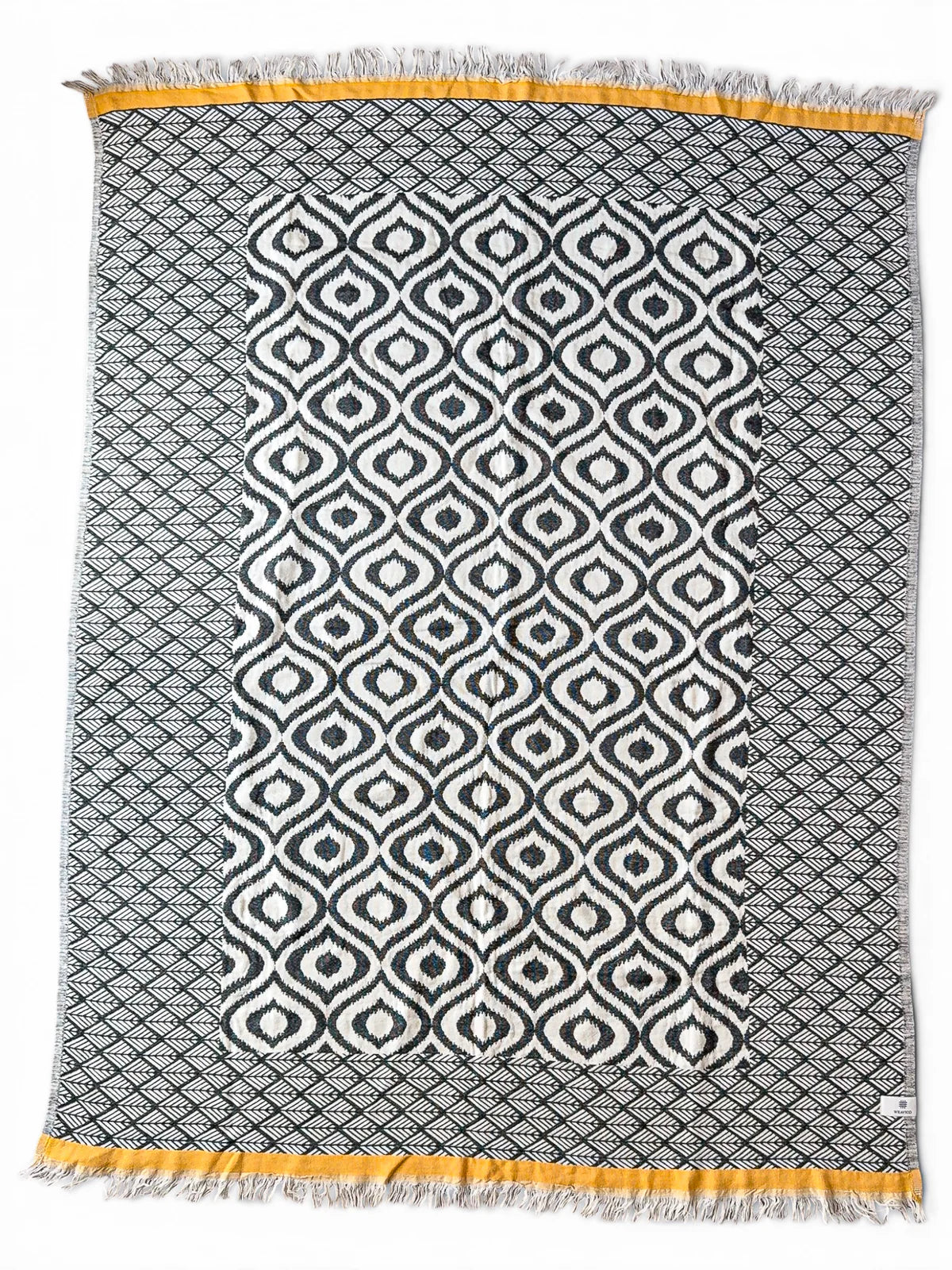 Weavico - Turkish Throw Blanket 100% Cotton - Black/Mustard