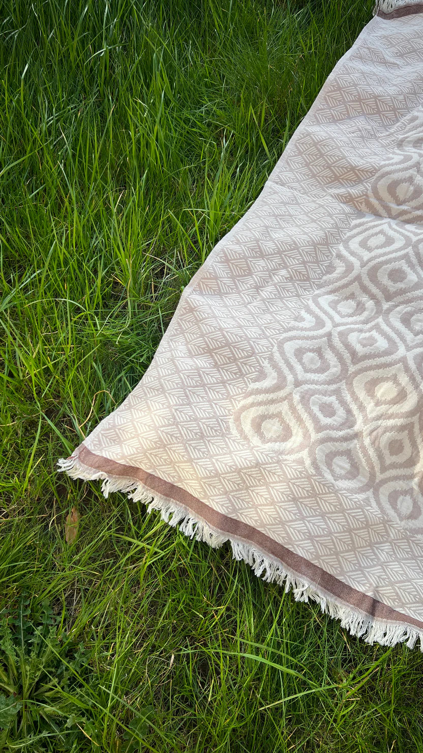 Weavico - Turkish Throw Blanket 100% Cotton - Beige/Brown