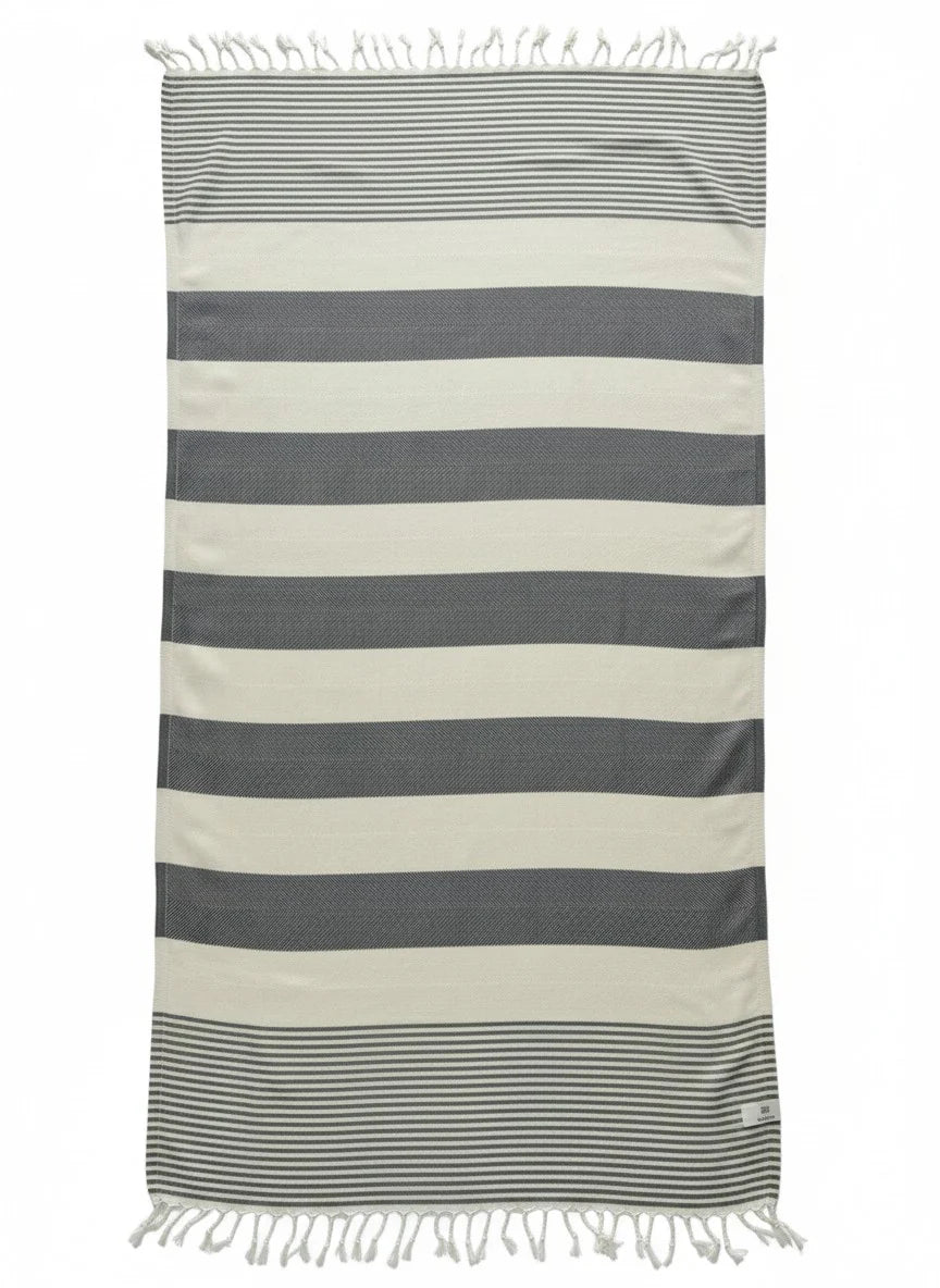 Weavico - Stripe Turkish Beach Towel - 100% Cotton - Black