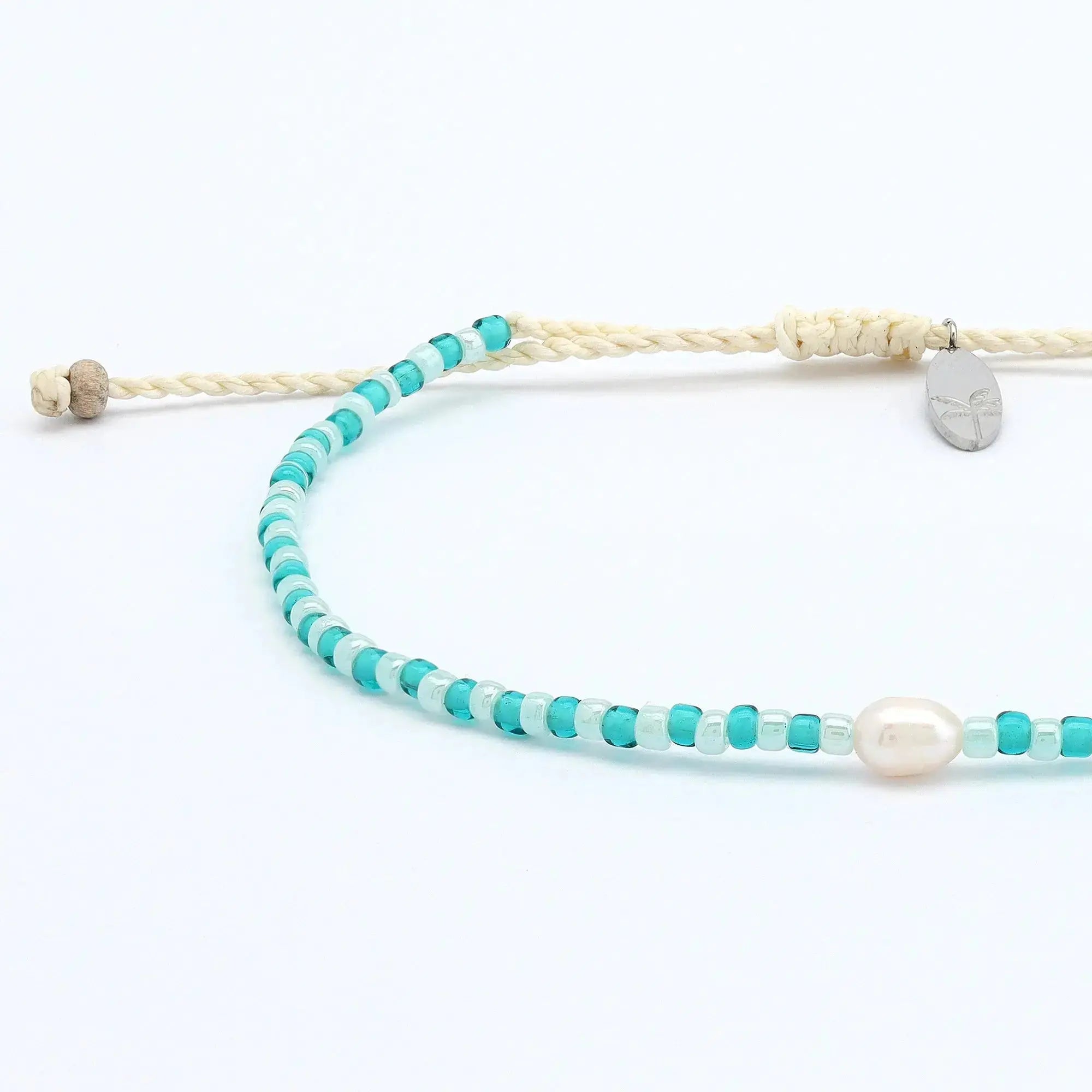 Pineapple Island Mutiara Dainty Beaded Anklet - Turquoise/Pale Blue