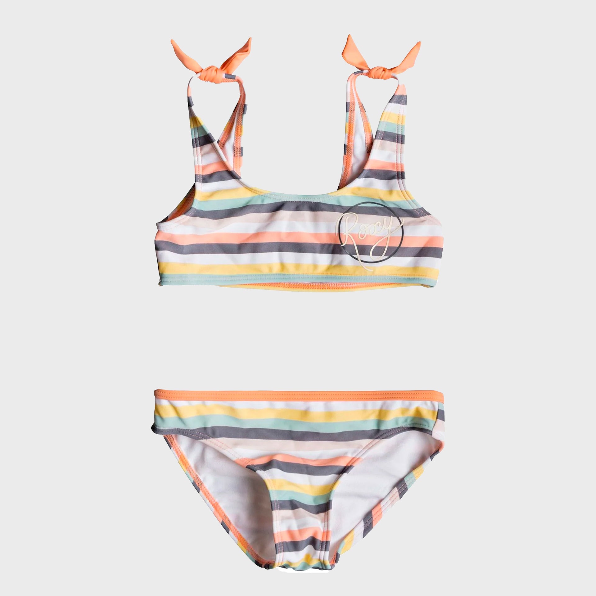 Roxy Lets Go Surfing Girls Bikini (Age 2-7)- Salmon Candy Stripes - ManGo Surfing