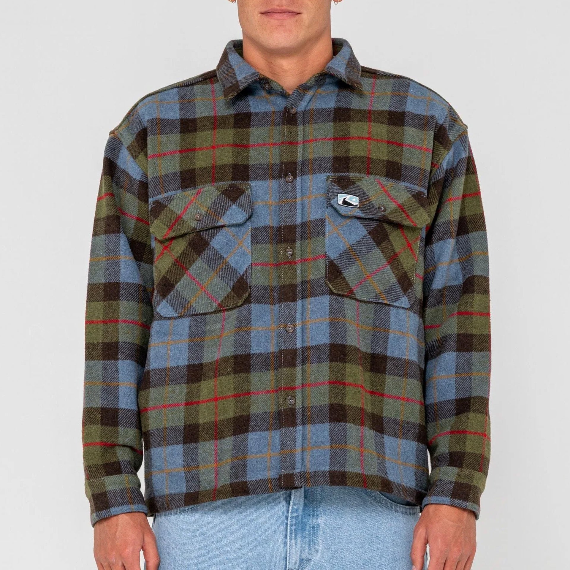 Rusty Mondo Cane Long Sleeve Overshirt - Sky Blue - ManGo Surfing