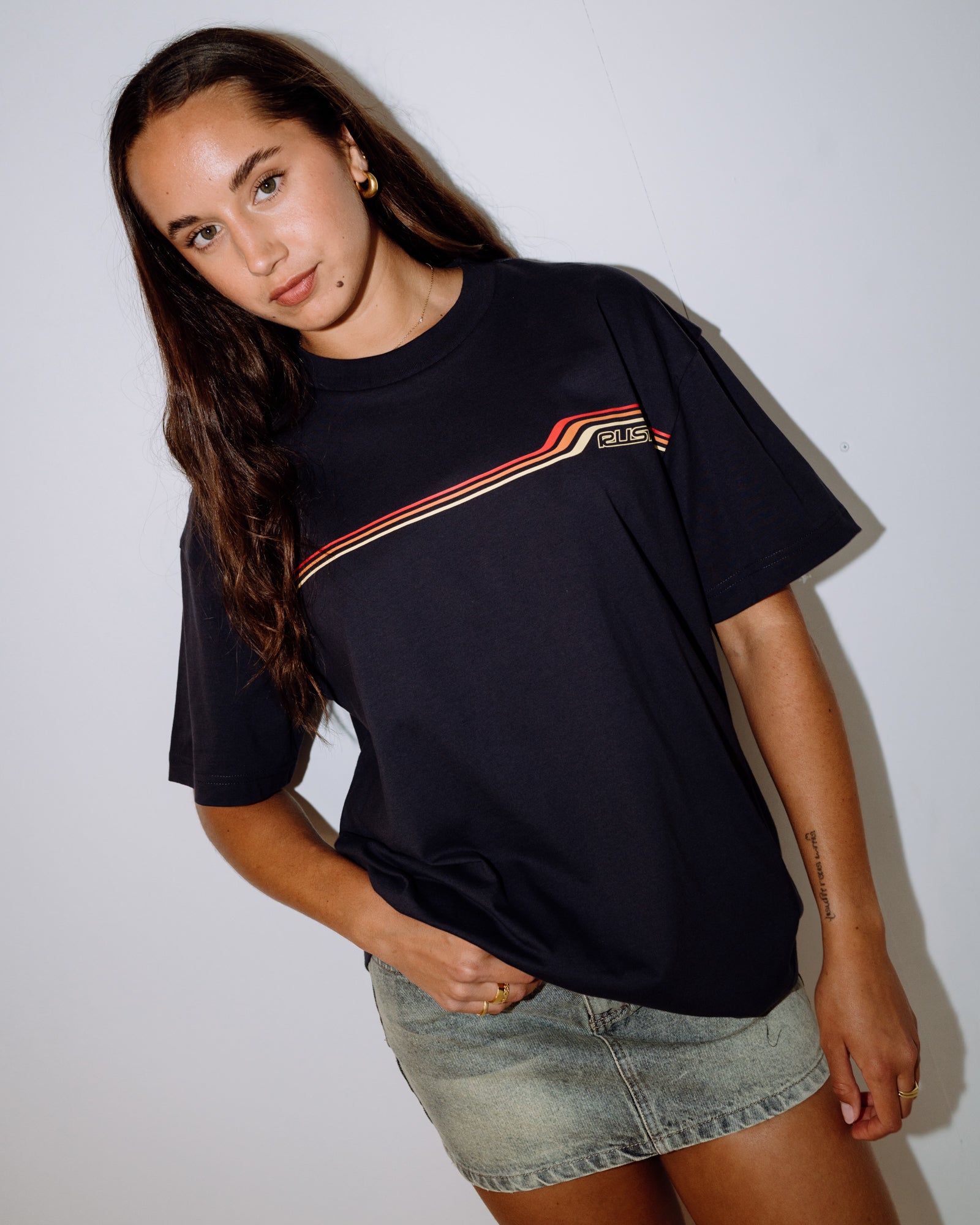 Rusty Womens Wave Rider 2.0 Oversize T-Shirt - Navy Blue