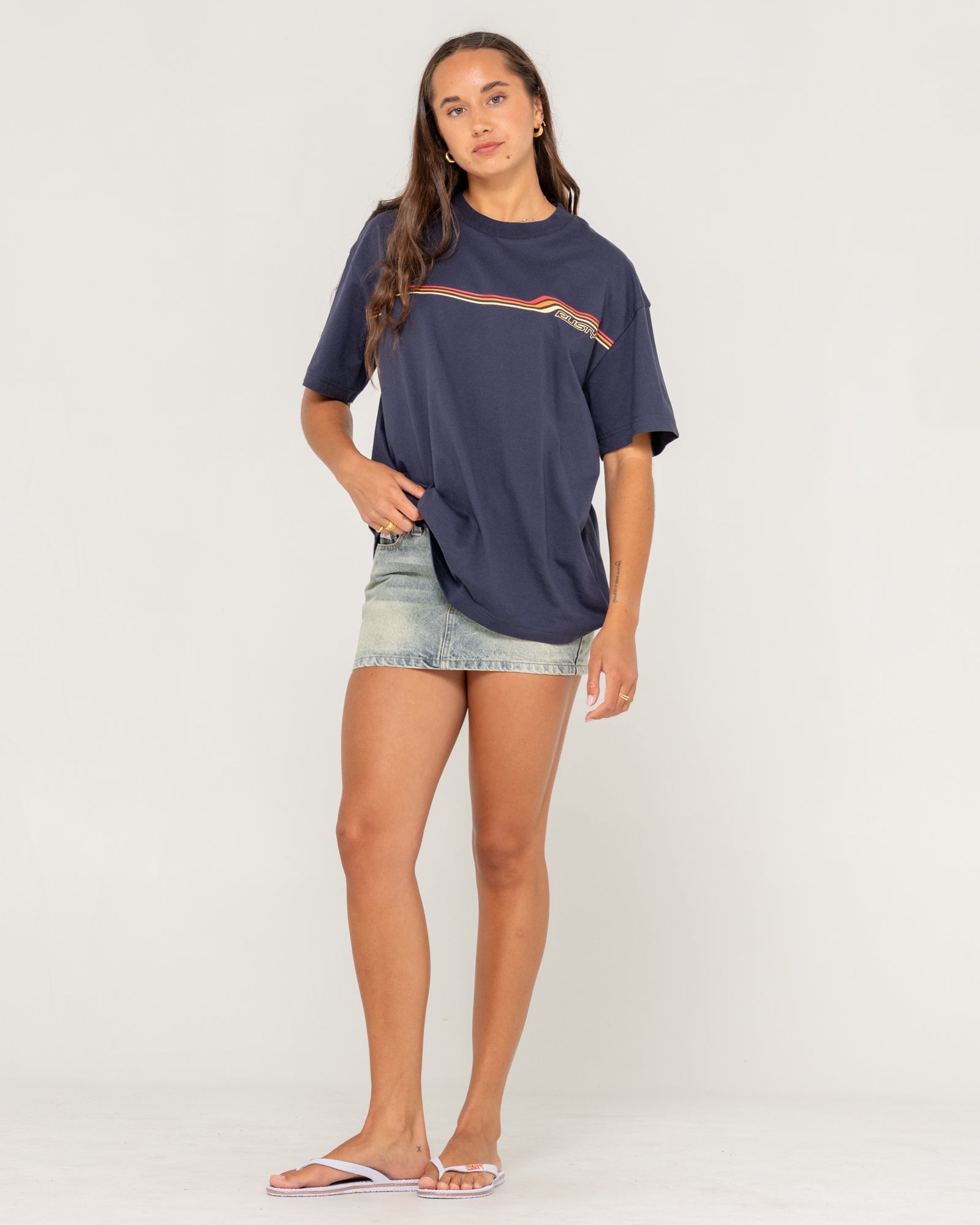 Rusty Womens Wave Rider 2.0 Oversize T-Shirt - Navy Blue