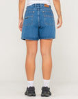 Rusty Womens Cyprus High Denim Shorts - Middy Blue