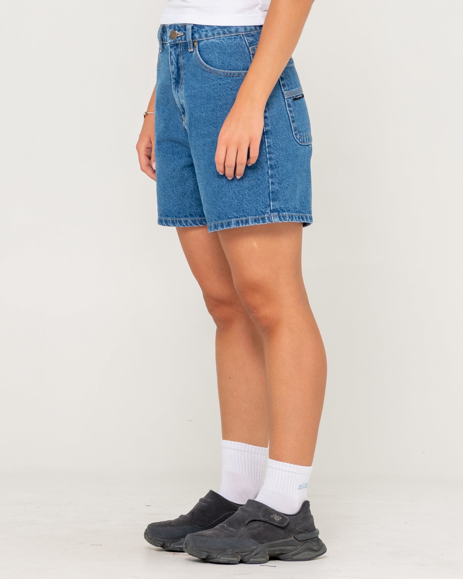 Rusty Womens Cyprus High Denim Shorts - Middy Blue