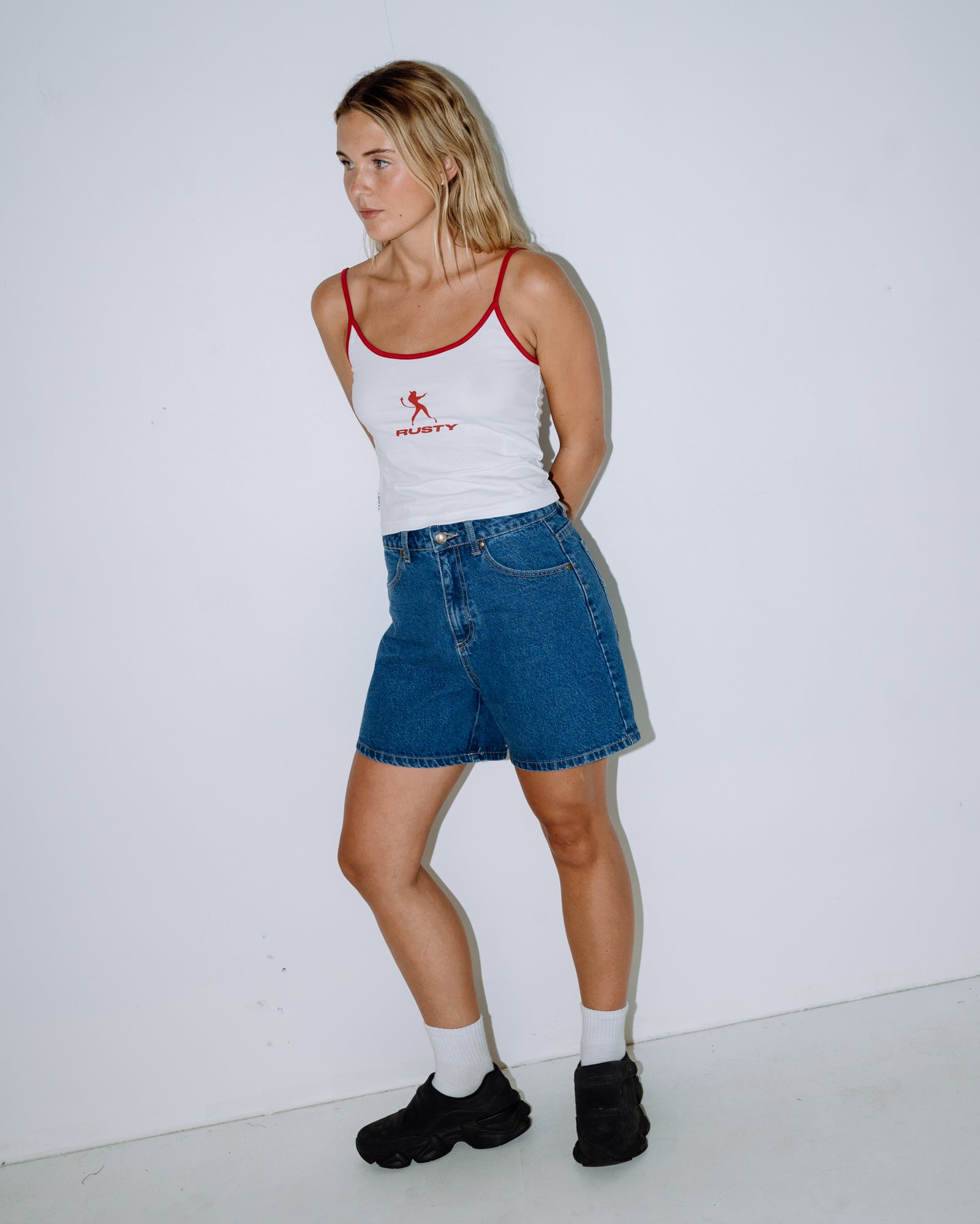Rusty Womens Cyprus High Denim Shorts - Middy Blue