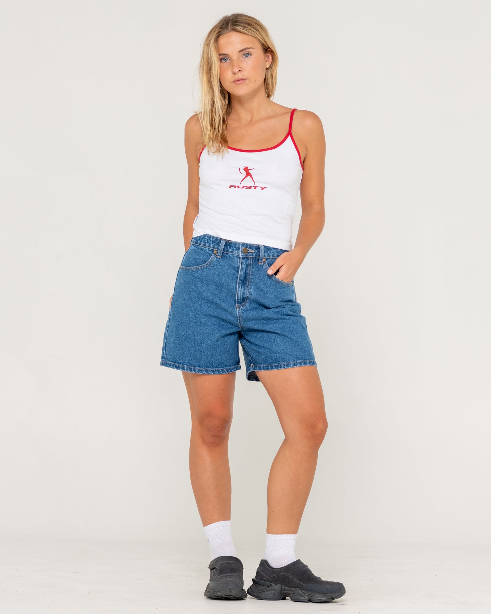 Rusty Womens Cyprus High Denim Shorts - Middy Blue