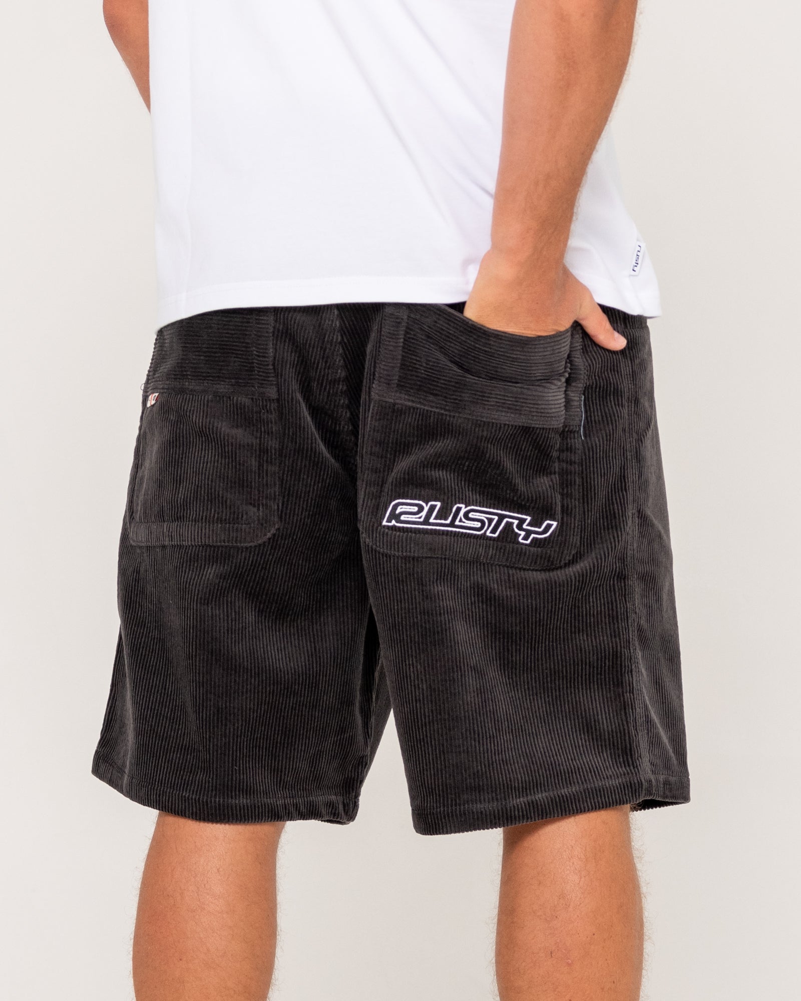 Rusty Flip Daddy Cord Shorts - Coal