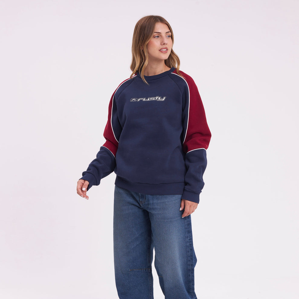 Rusty Womens South Of The River Oversized Crewneck Sweatshirt - Navy/Red