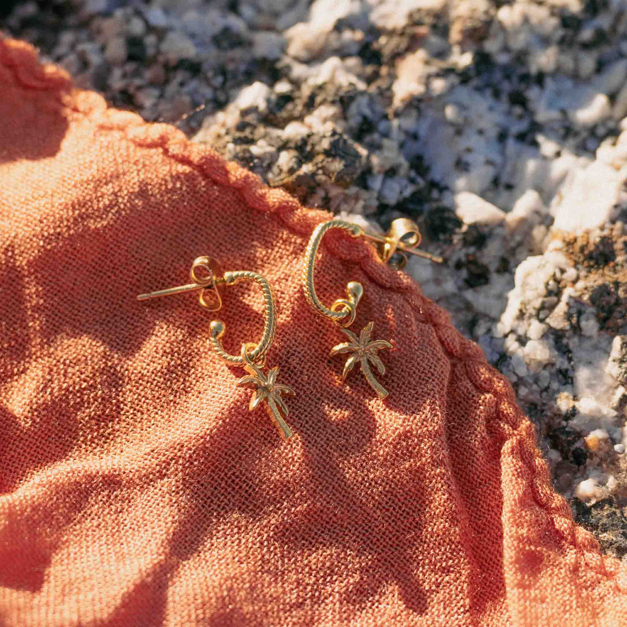Pineapple Island Palima Tree Charm Waterproof Earrings - Gold