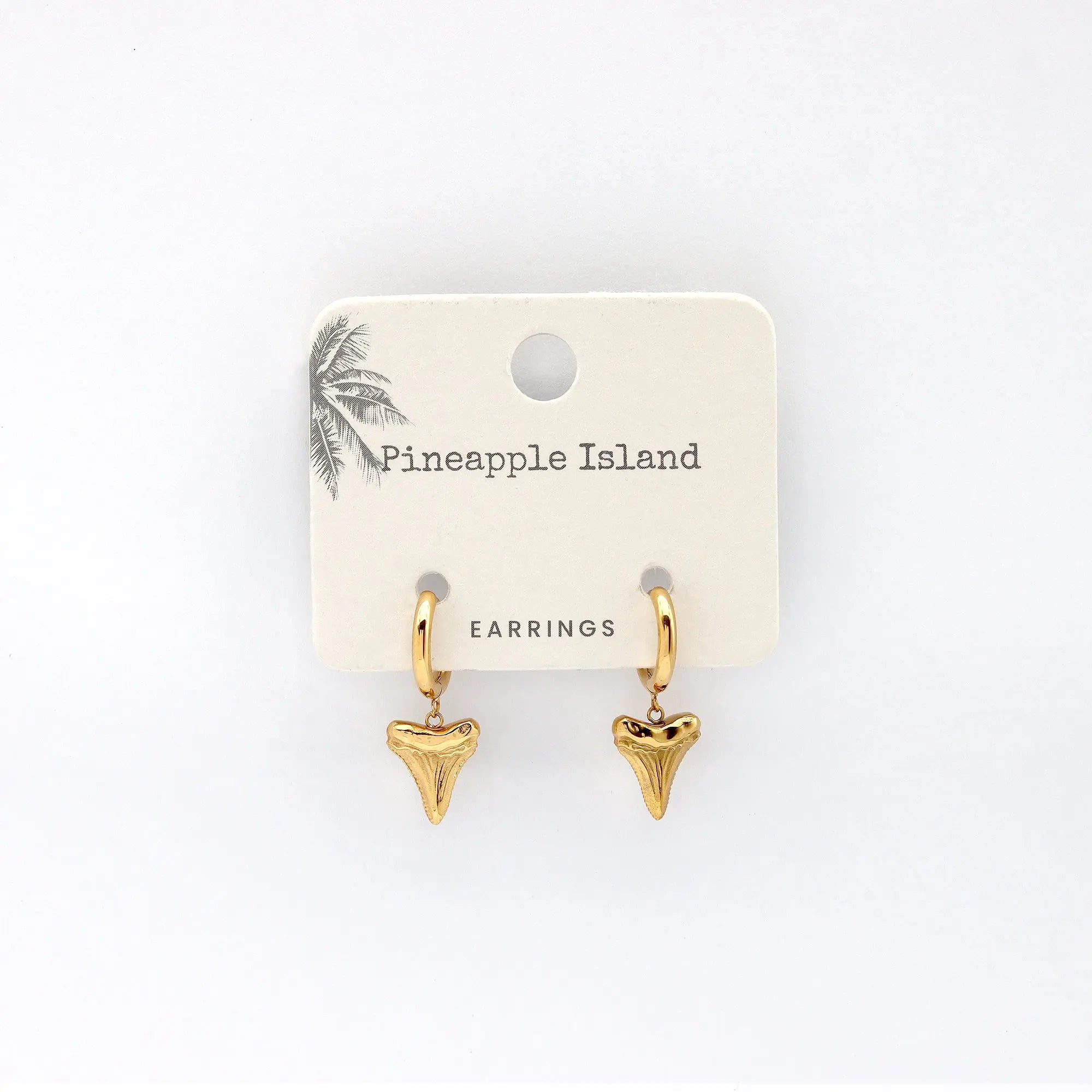 Pineapple Island Shark Tooth Waterproof Hoop Earrings
