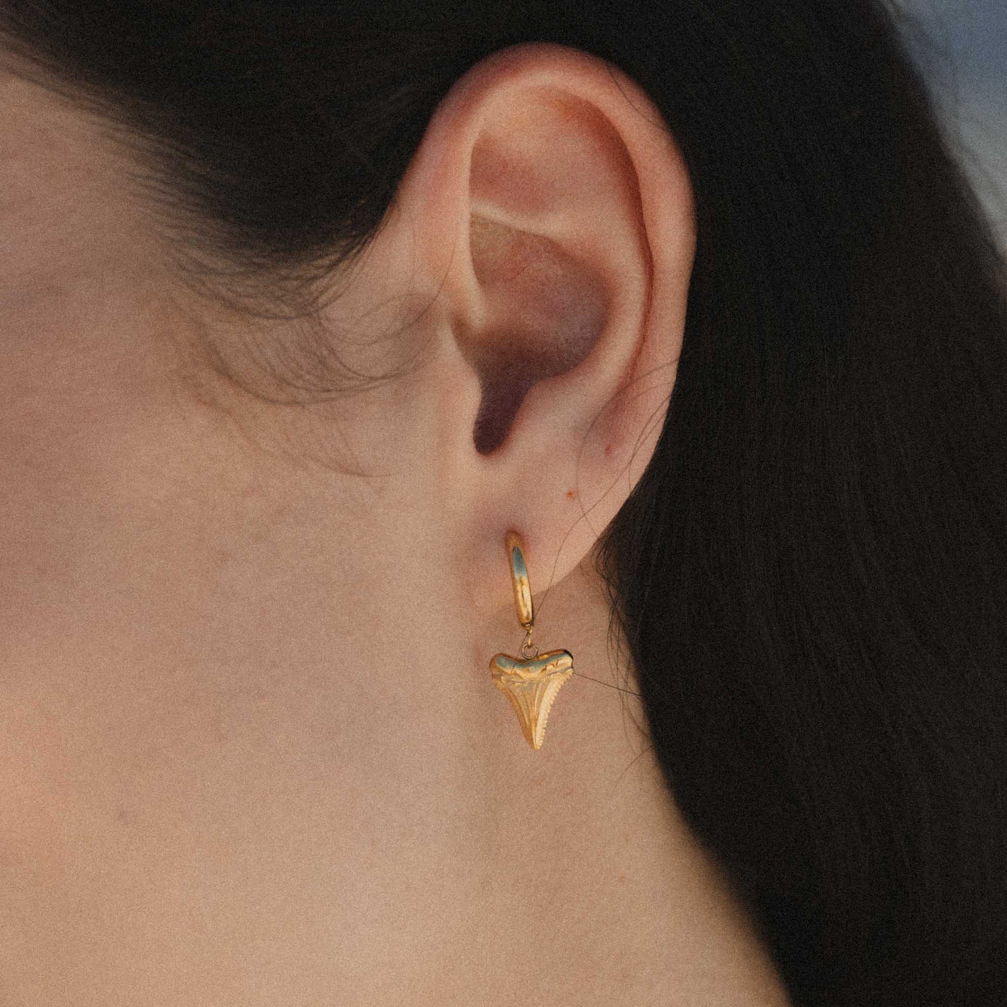 Pineapple Island Shark Tooth Waterproof Hoop Earrings