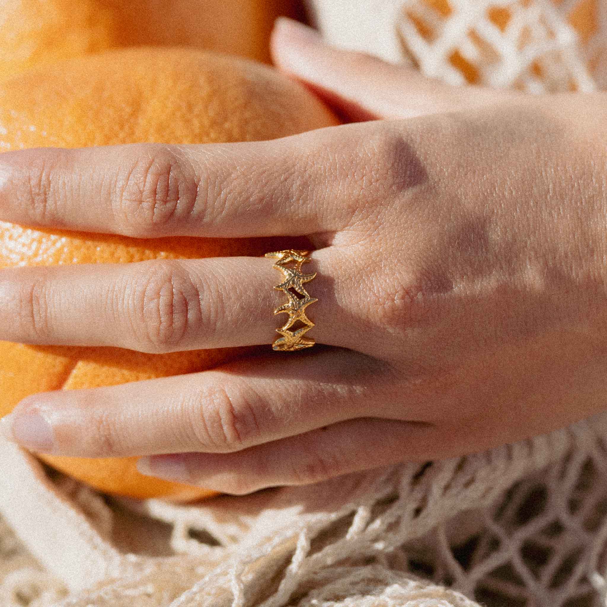 Pineapple Island Mokupuni Starfish Adjustable Ring - Gold