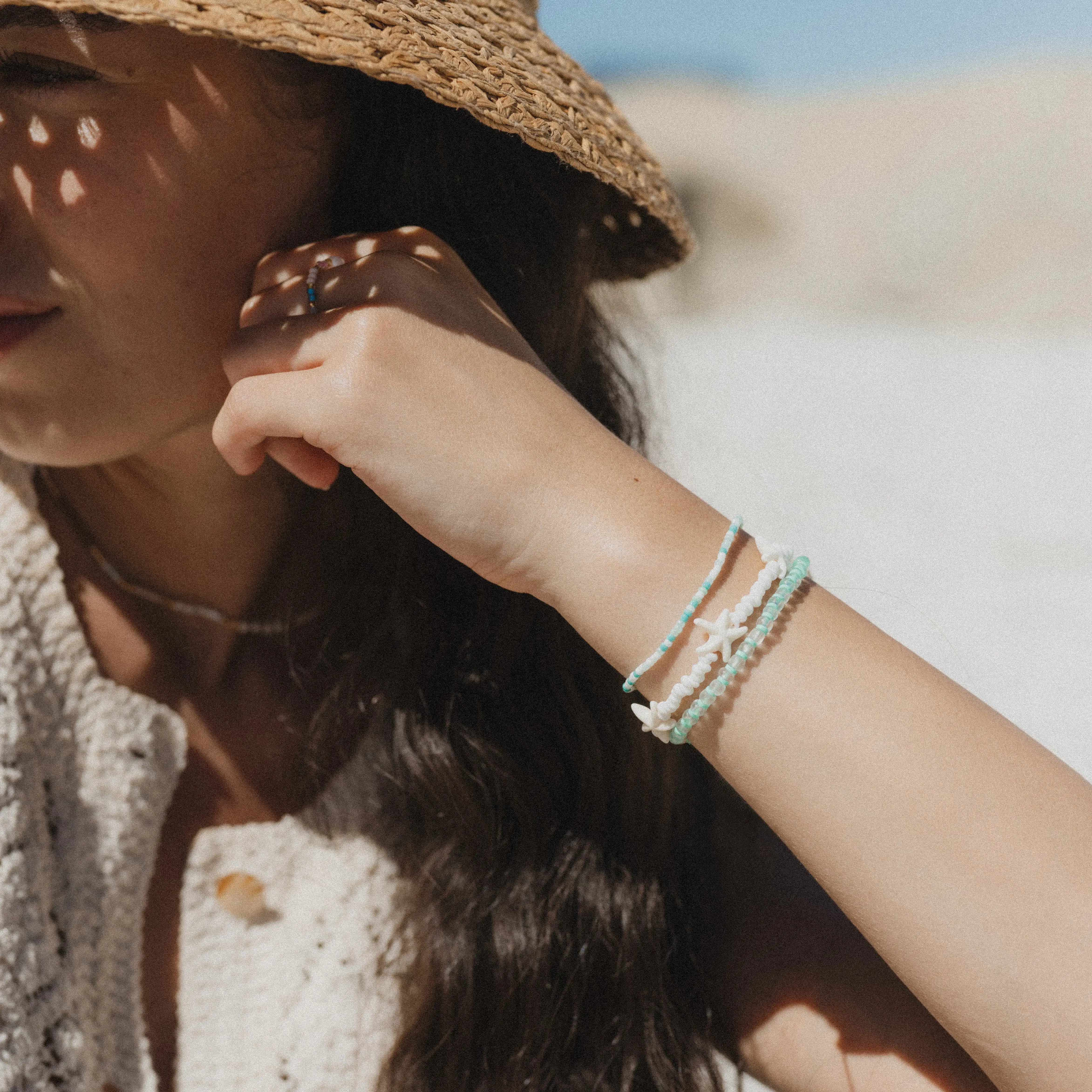 Pineapple Island Shoreline Turquoise Bracelet Trio Set - White/Green