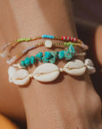 Pineapple Island Halcyon Turquoise and Shell Bracelet Trio Set - White/Turquoise/Multi