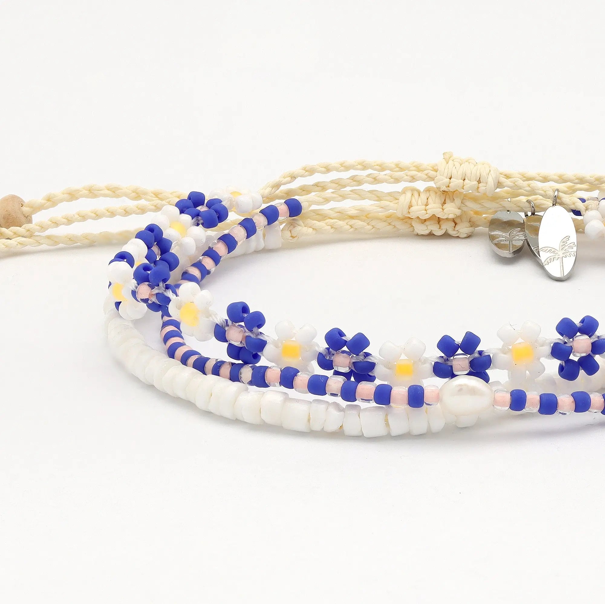 Pineapple Island  Forget Me Not Bracelet Trio Set - Blue/White