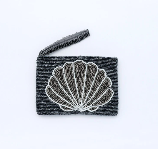 Pineapple Island Small Shell Beaded Pouch - Navy