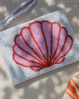 Pineapple Island  Small Shell Beaded Pouch - Pink/White