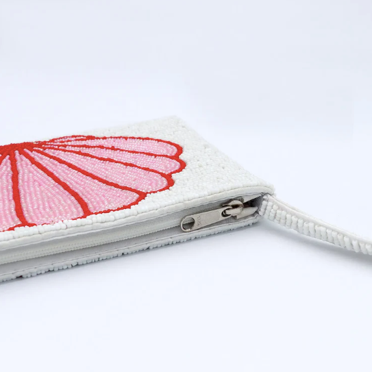 Pineapple Island  Small Shell Beaded Pouch - Pink/White
