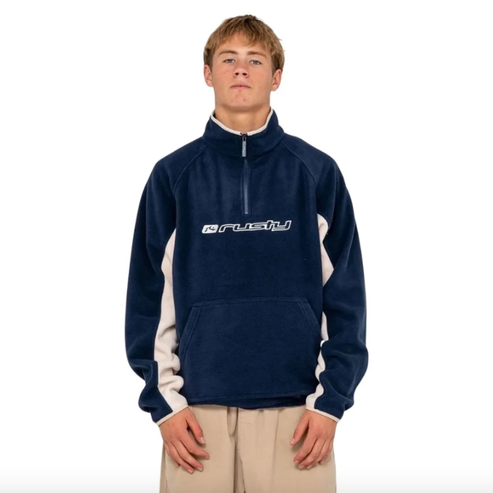 Rusty Mens Blizzard Quarter Zip Polar Fleece - Navy Blue
