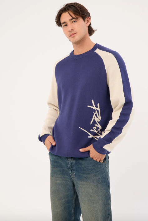 Rusty Mens Roll Safe Boxy Crew Neck Knit - Dark Blue