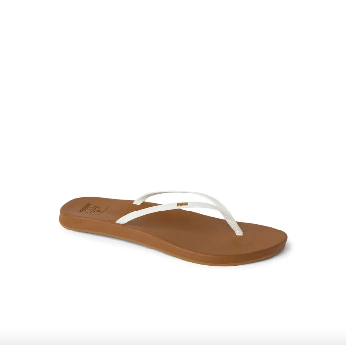 Reef Womens Cushion Slim Flip Flops - White/Tan