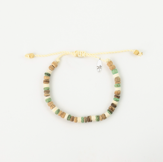 Pineapple Island Coconut Wood Beaded Beach Bracelet - Green/Brown