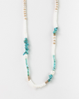 Pineapple Island Love is Here Natural Stone, Pearl and Shell Necklace - Turquoise/White