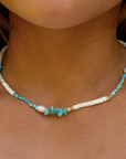 Pineapple Island Love is Here Natural Stone, Pearl and Shell Necklace - Turquoise/White
